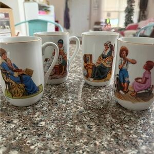 Norman Rockwell Colorful Illustrated Mug Set of 4 date 1982